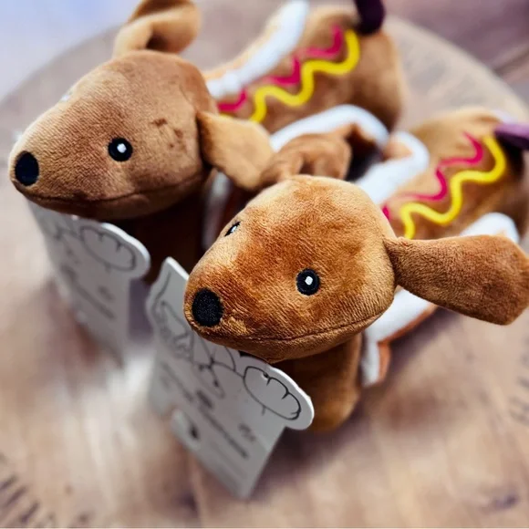 Hot Dog Dachshund Plush Squeaky Toys (Set of 2!) Dog Christmas Gifts!! - Picture 3 of 8